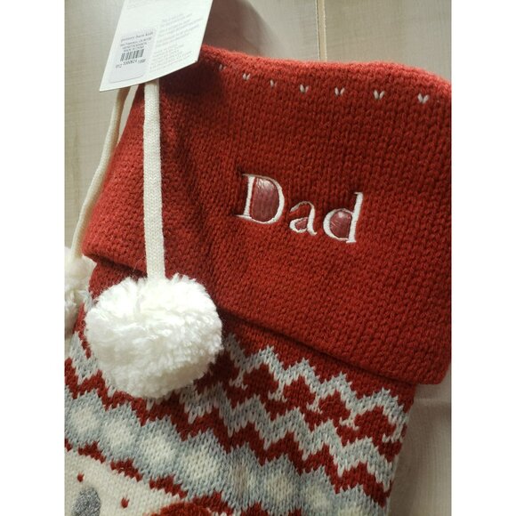 Pottery Barn Kids Heirloom Knit Stocking, Santa, DAD Monogram, Wht Pompoms, NWT - Picture 4 of 9